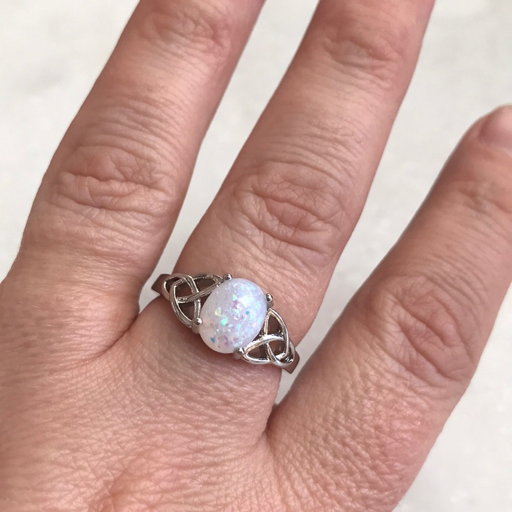 Sterling Silver Opal Celtic Knot Ring s925 band